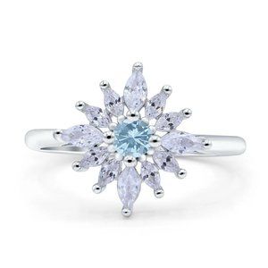 Deco Wedding Engagement Bridal Ring Simulated Aquamarine CZ 925 Sterling Silver